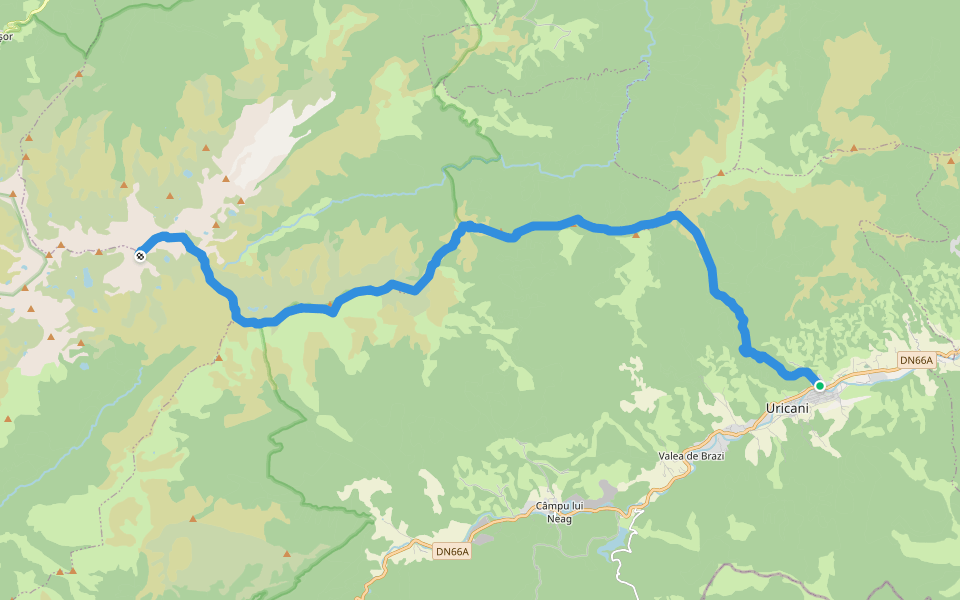 Uricani - Curmătura Tulișa - Vârful Lazărului - Vârful Păpușa - Vârful Peleaga walking route map in Uricani
