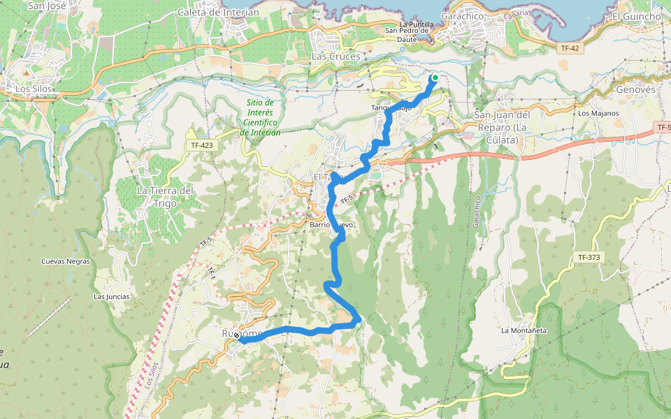 SL-TF 151.2 Ruigómez - El Tanque - EL Tanque Bajo - La Atalaya walking route map in El Tanque
