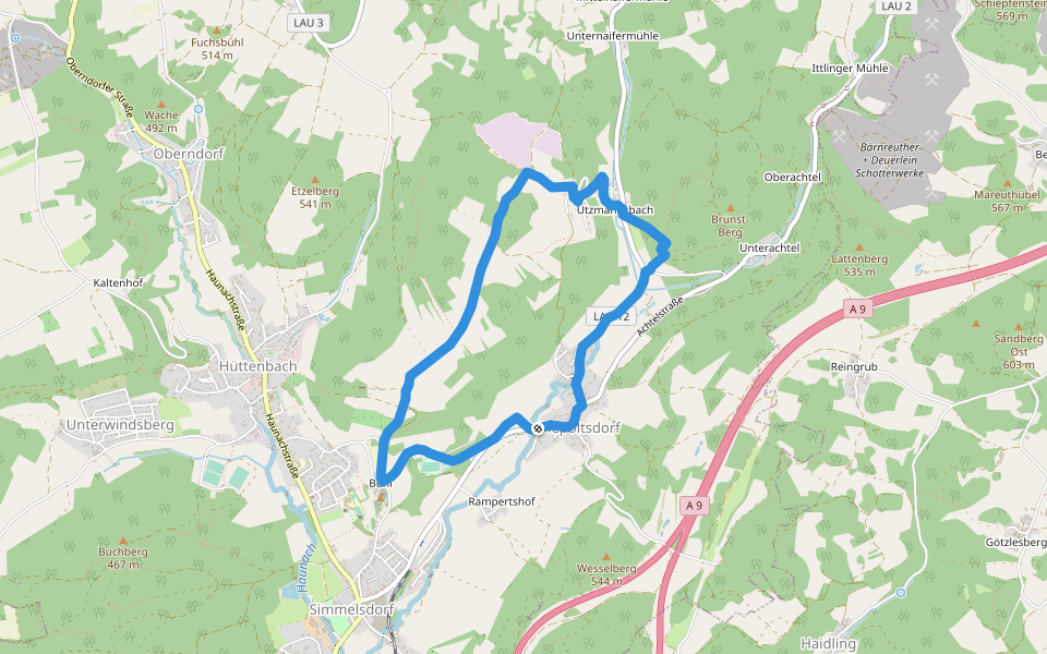 Simmelsdorfer Rundwanderweg Rot 3 walking route map in Simmelsdorf