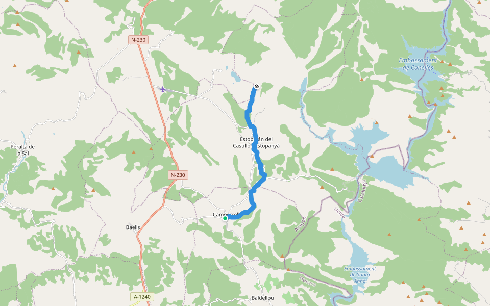 PR-HU 116 Camporrells (GR-23) - Estopiñán walking route map in Camporrélls