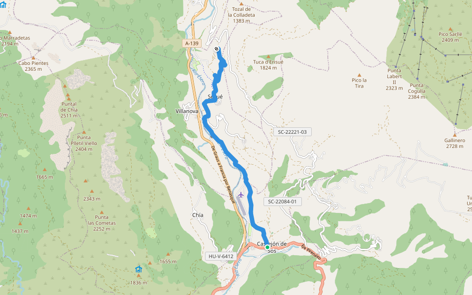 PR-HU 86 Castejón de Sos - Villanova - Eresué - Ermita de San Sadurní walking route map in Castejón de Sos