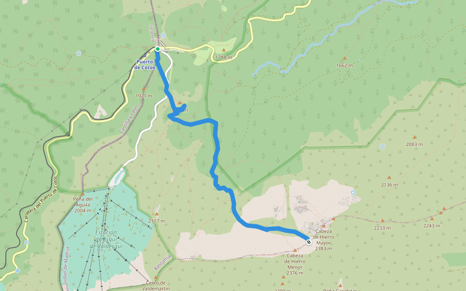 [PR-M 27] Pto. de Cotos - Cabezas de Hierro walking route map in Rascafría