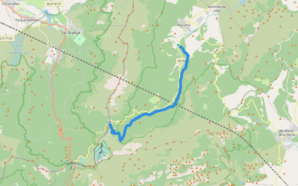 [RV 1] Presa del Pradillo walking route map in Rascafría