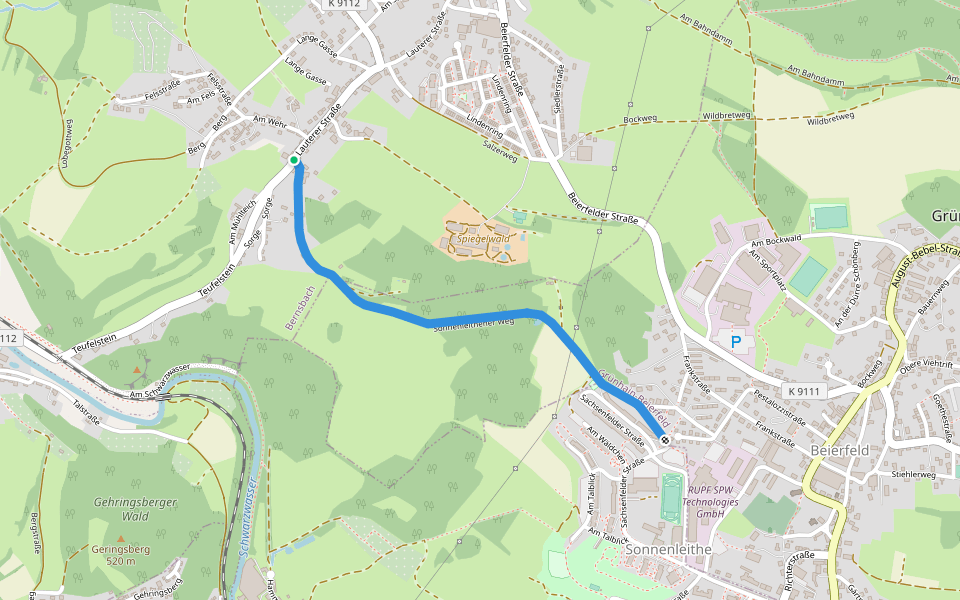 Ww Bernsbach - Grünhain/Beierfeld walking route map in Lauter-Bernsbach