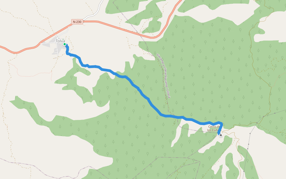 PR-HU 203 Tolva - Mas de Quintillà walking route map in Tolva