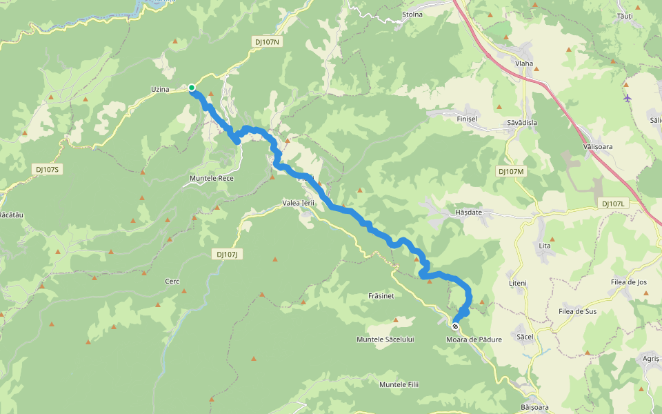 Uzina - Chirilești - Moara de Pădure (La Poruț) walking route map in Muntele Rece