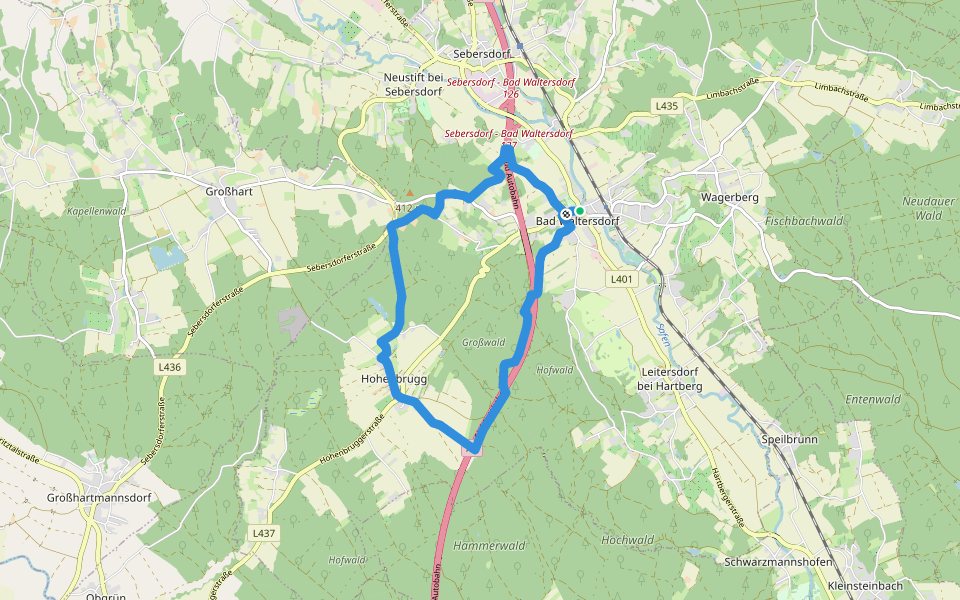 Hohenbruggerweg (W5) walking route map in Bad Waltersdorf