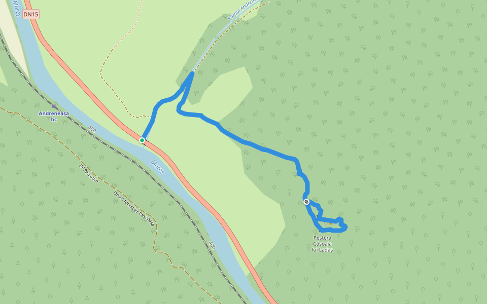 Andreneasa (DN15) - Peștera Căsoaia lui Ladaș walking route map in Andreneasa