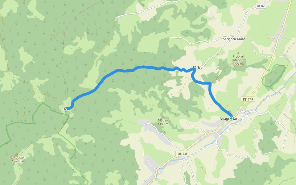 Neagra Șarului (DJ174F)-Sărișor-Schitul 12 Apostoli walking route map in Neagra Șarului