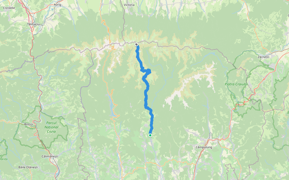 Nucșoara - Curmătura Maliței - Vf. Moldoveanu walking route map in Sboghițești