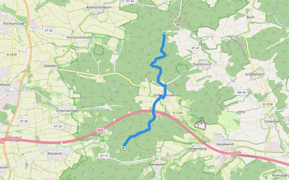 Wanderweg K2 walking route map in Geiselwind