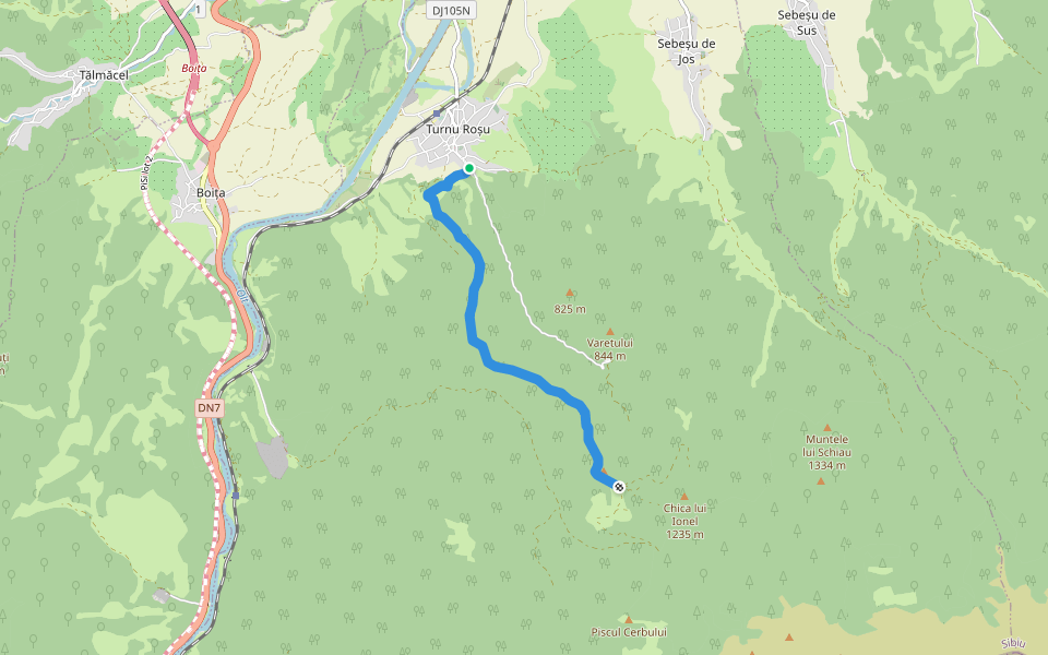 Turnu Roșu - Dl. Frasinul - Culmea Pietriceaua (traseul CR) walking route map in Turnu Roșu