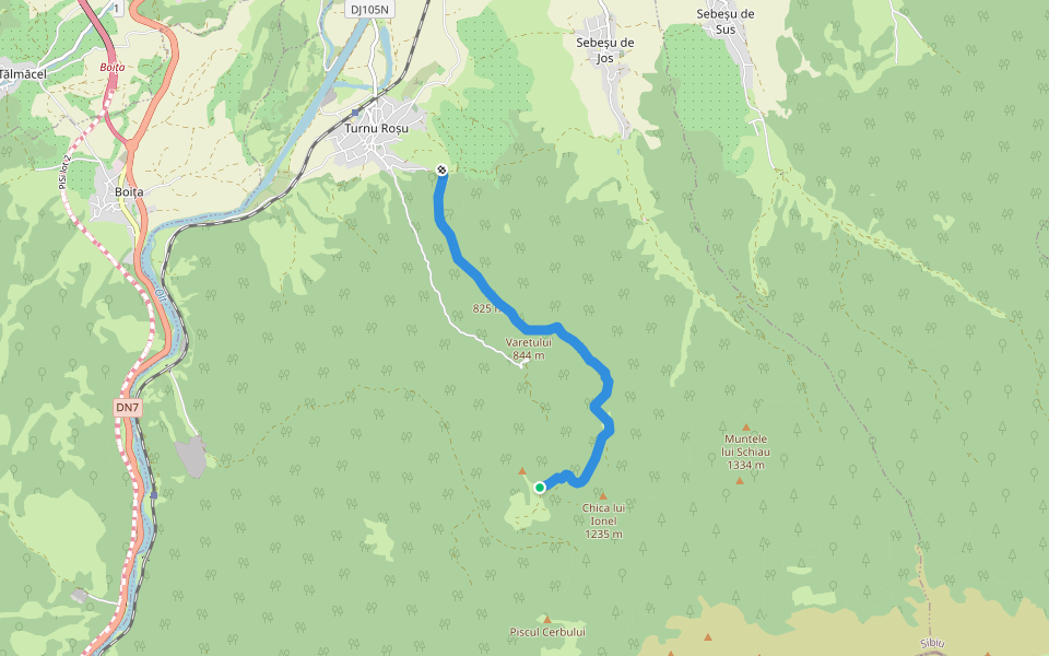 Culmea Pietriceaua (traseul CR) - Turnu Roșu walking route map in Lazaret