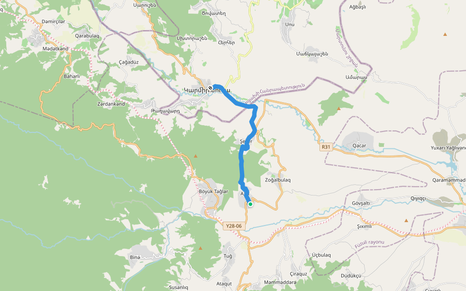 Janapar - Section 03 - Azokh to Karmir Shuka walking route map in Azıx