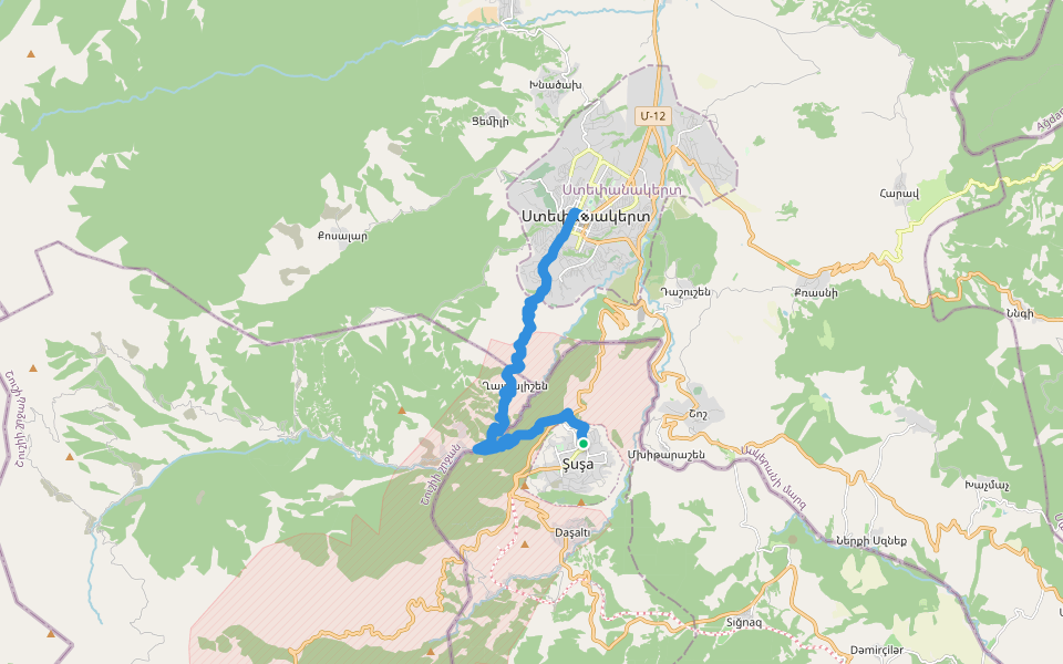 Janapar - Section 07 - Shushi to Stepanakert walking route map in Şuşa
