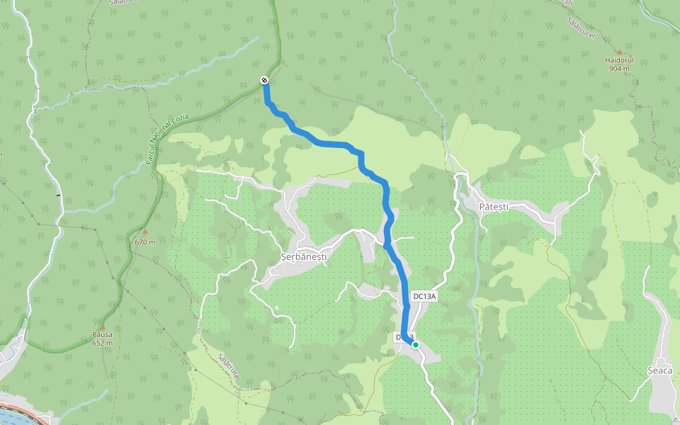 sat Șerbănești (C.L.I.T.) - intersecție cu traseul TA walking route map in Șerbănești