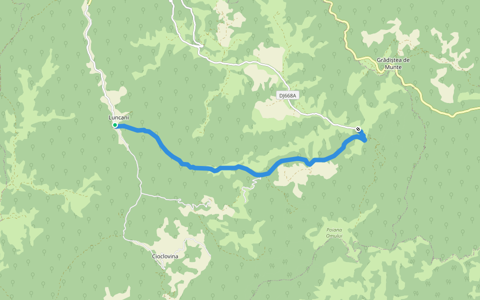 Luncani - Valea Alunului - Prihodiște walking route map in Luncani