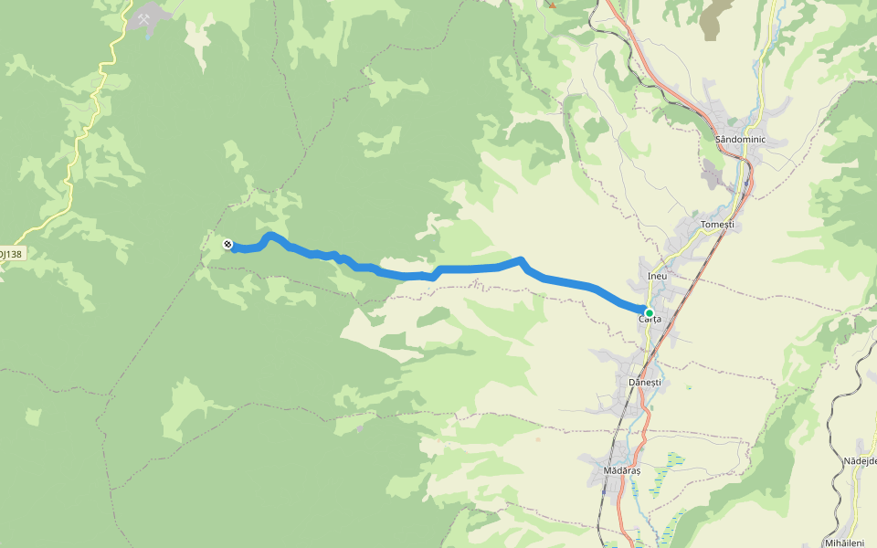sat Cârța - Poiana Madicea - intersecție traseul BA (creasta principală) walking route map in Cârța