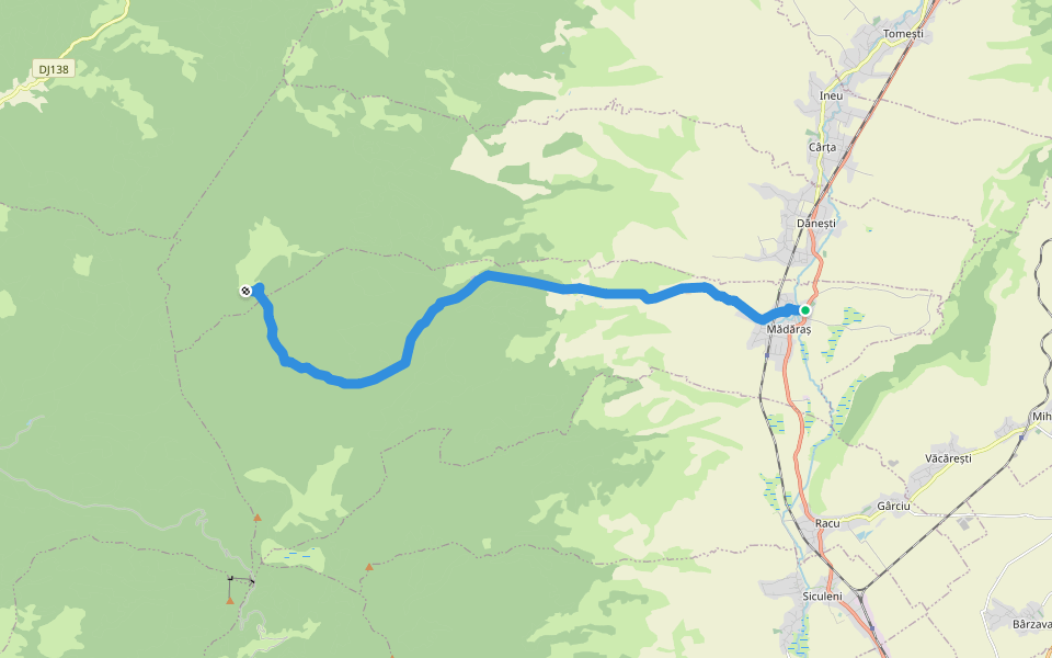 sat Mădăraș - Valea Mădărașul Mare - Pasul Fertău walking route map in Mădăraș