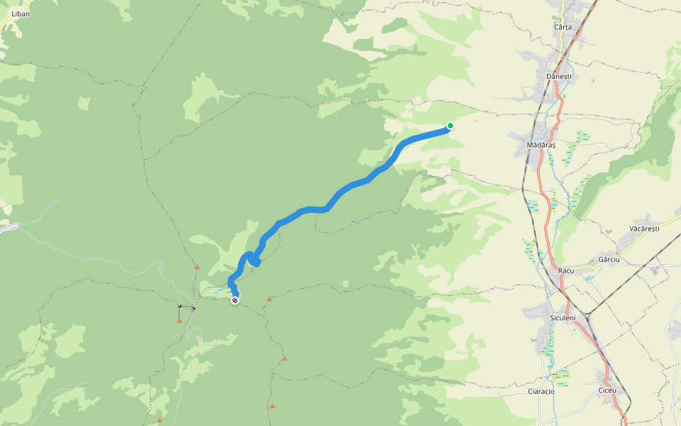 Valea Mădărașul Mic - Valea Săritor - intersecție traseul BA (creasta principală) walking route map in Mădăraș