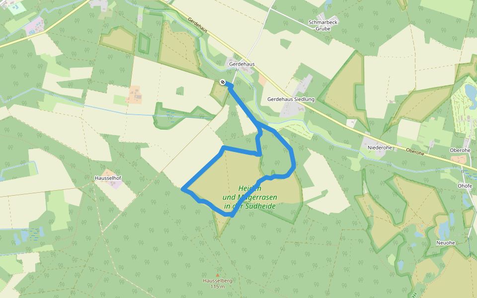Südheide 'Wo der Wald mit der Heide kuselt' W2k (kurze Tour) walking route map in Faßberg