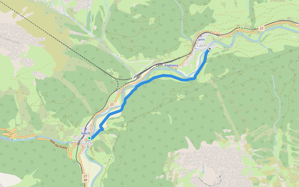 Susch - Lavin walking route map in Zernez