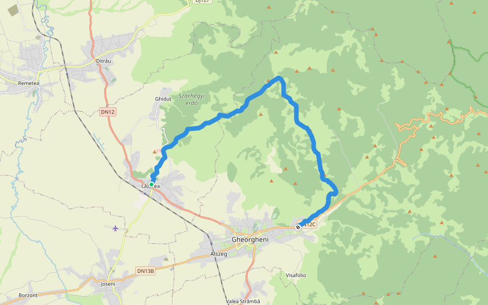 sat Lăzarea - sub Vf. Prișca - oraș Gheorgheni walking route map in Lăzarea