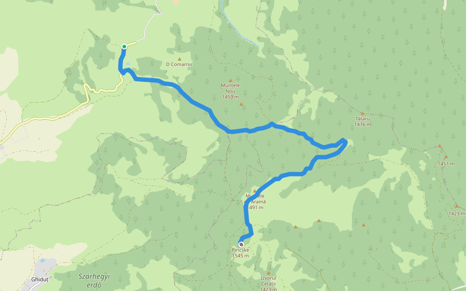Rez-nyaka - Șaua Tătar - Vf. Prișca walking route map in Ditrău