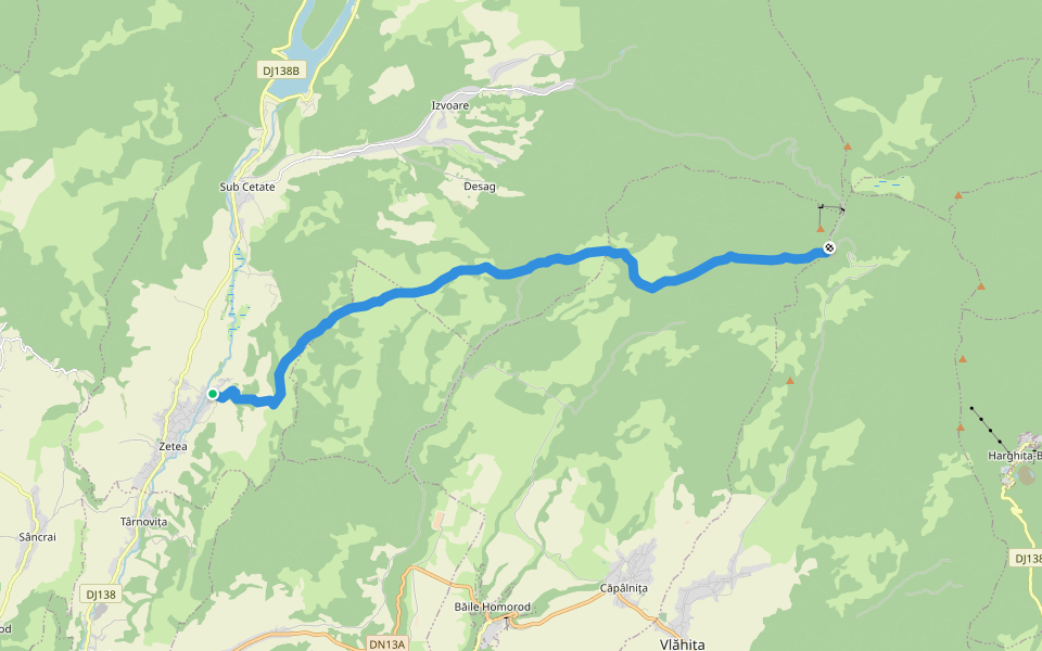 sat Zetea - Dealul Fened - intersecție traseul CA walking route map in Zetea