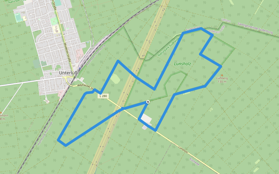 Südheide 'Der Urwald im Lüß' W8m (mittlere Tour) walking route map in Südheide