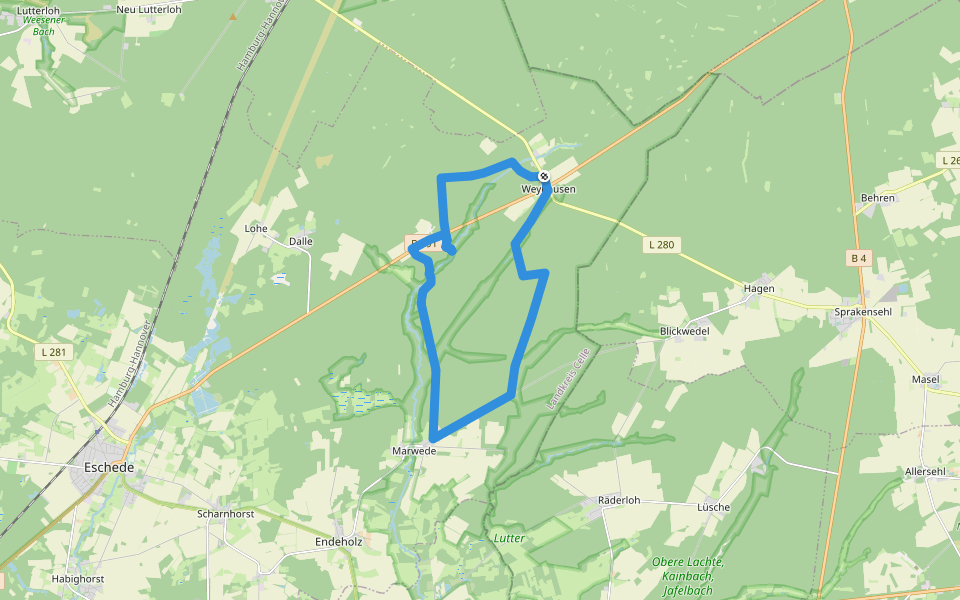 Südheide 'Im Skandinavien der Südheide' W13l (lange Tour) walking route map in Eschede