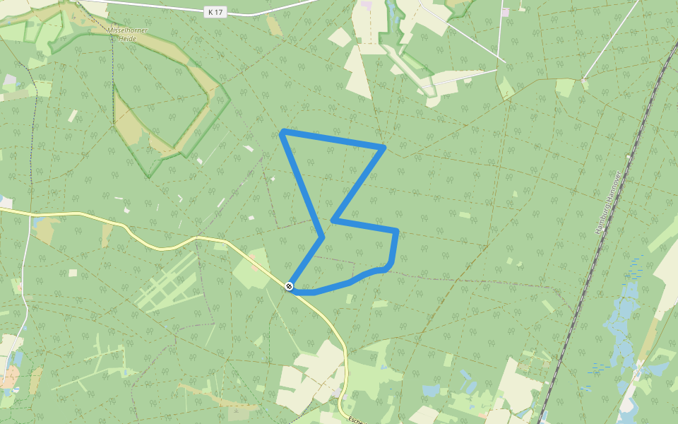 Südheide 'Dem Förster über die Schulter geschaut' W12m (mittlere Tour) walking route map in Eschede