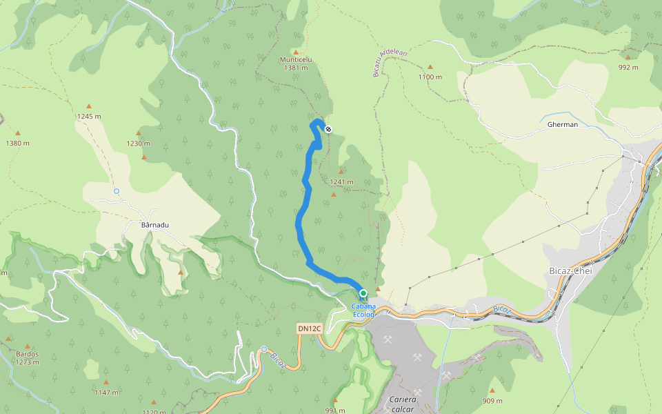 Cabana Ecolog - Șaua Strungii - sub Vf. Munticelu walking route map in Bicaz-Chei