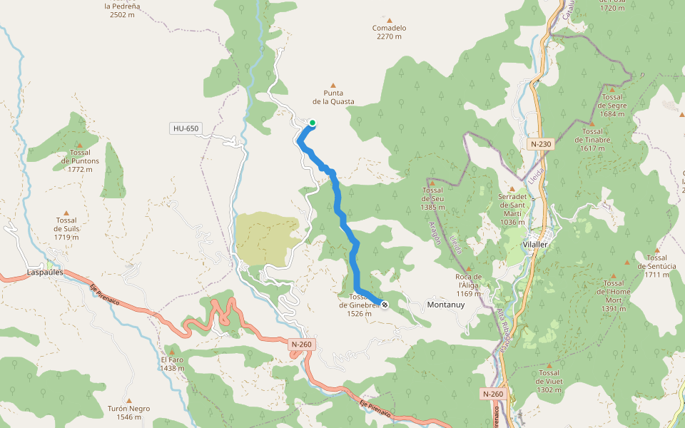 PR-HU 102 Camino de la Cabañera walking route map in Castanesa