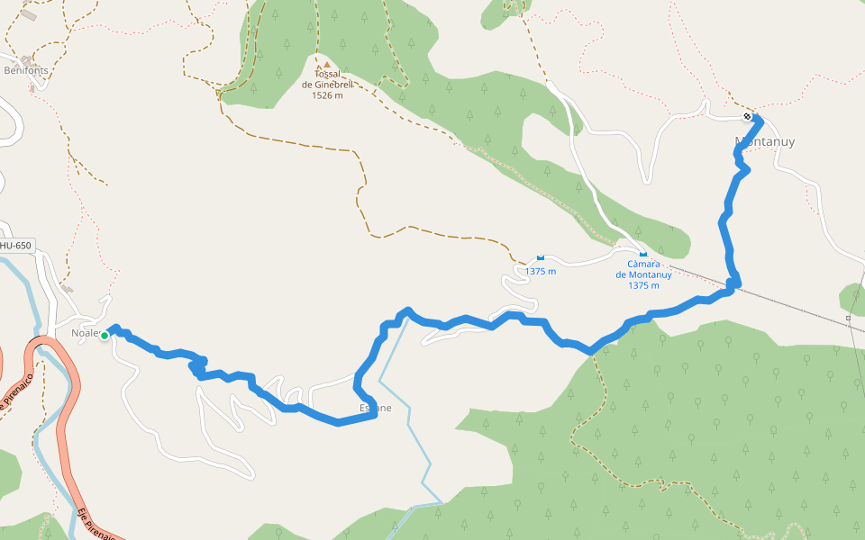 PR-HU 103 Noales - Escané - Montanuy walking route map in Noales