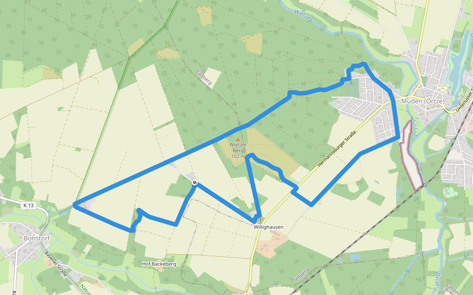 Südheide 'Sagenhafte Sicht im Elfenland' W4m (mittlere Tour) walking route map in Südheide