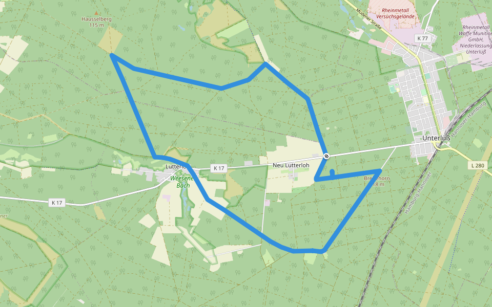 Südheide 'Gauß'scher Vermessungspunkt im Bergland der Südheide' W7l (lange Tour) walking route map in Südheide