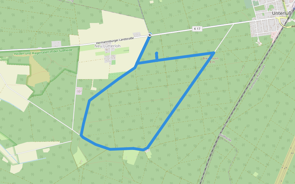 Südheide 'Gauß'scher Vermessungspunkt im Bergland der Südheide' W7m (mittlere Tour) walking route map in Südheide