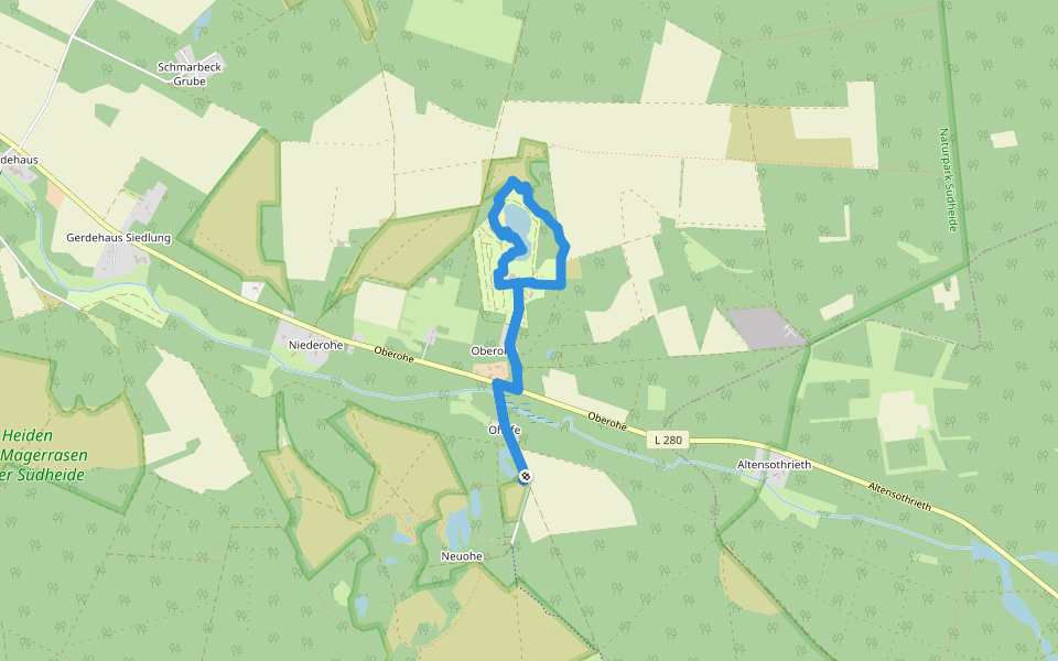 Südheide 'Kieselgur - das Gold der Heide' W5Lp (Lehrpfad) walking route map in Faßberg