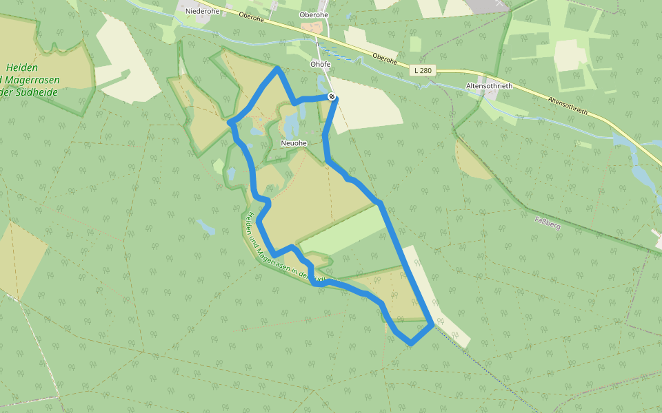 Südheide 'Kieselgur - das Gold der Heide' W5l (lange Tour) walking route map in Faßberg