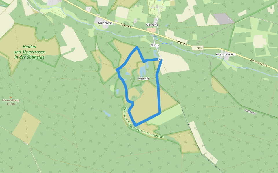 Südheide 'Kieselgur - das Gold der Heide' W5m (mittlere Tour) walking route map in Faßberg