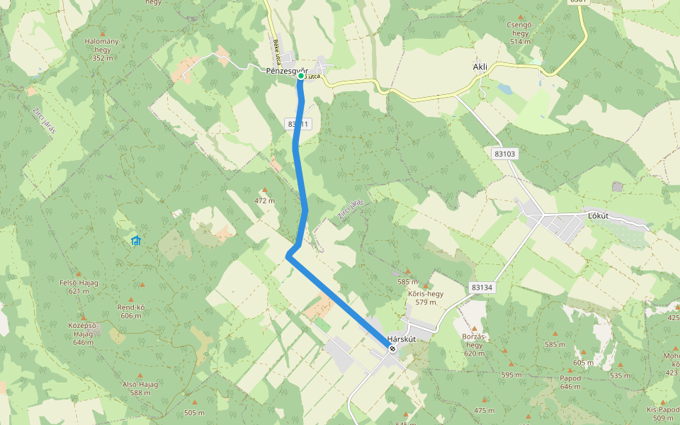 Z+ (Hárskút – Pénzesgyőr) walking route map in Pénzesgyőr