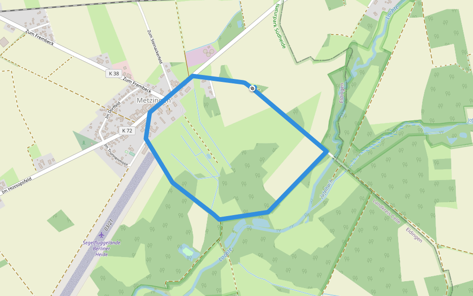 Südheide 'Wo Jafelbach und Lachte sich küssen' W22k (kurze Tour) walking route map in Eldingen