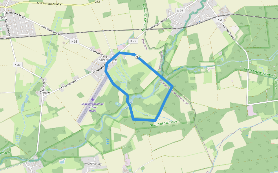 Südheide 'Wo Jafelbach und Lachte sich küssen' W22m (mittlere Tour) walking route map in Eldingen