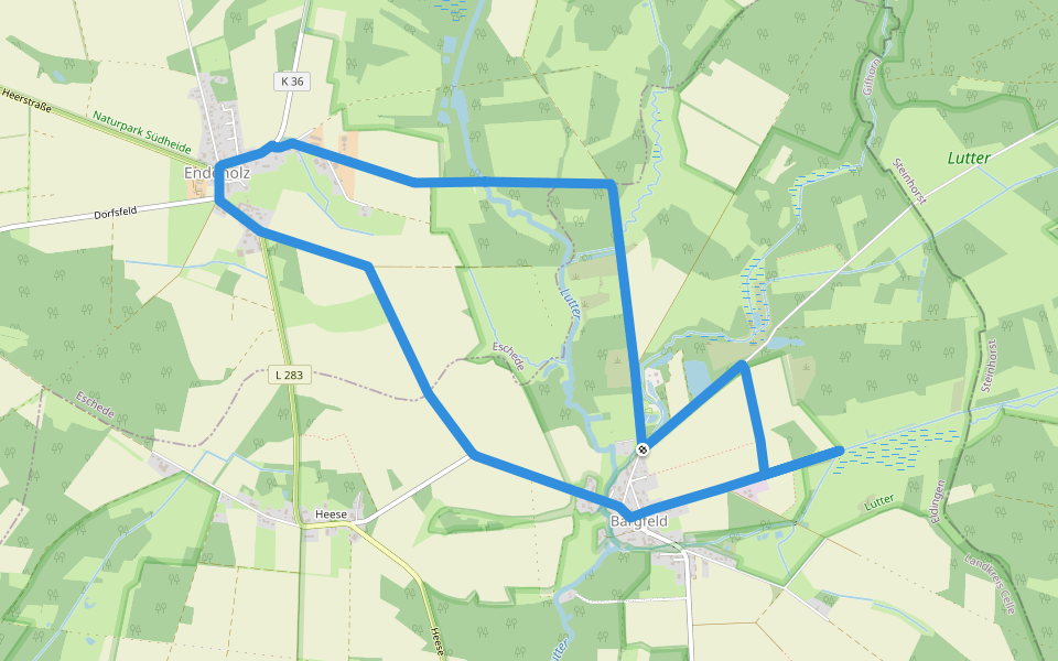 Südheide 'Kühe in Halbtrauer' W21m (mittlere Tour) walking route map in Eldingen