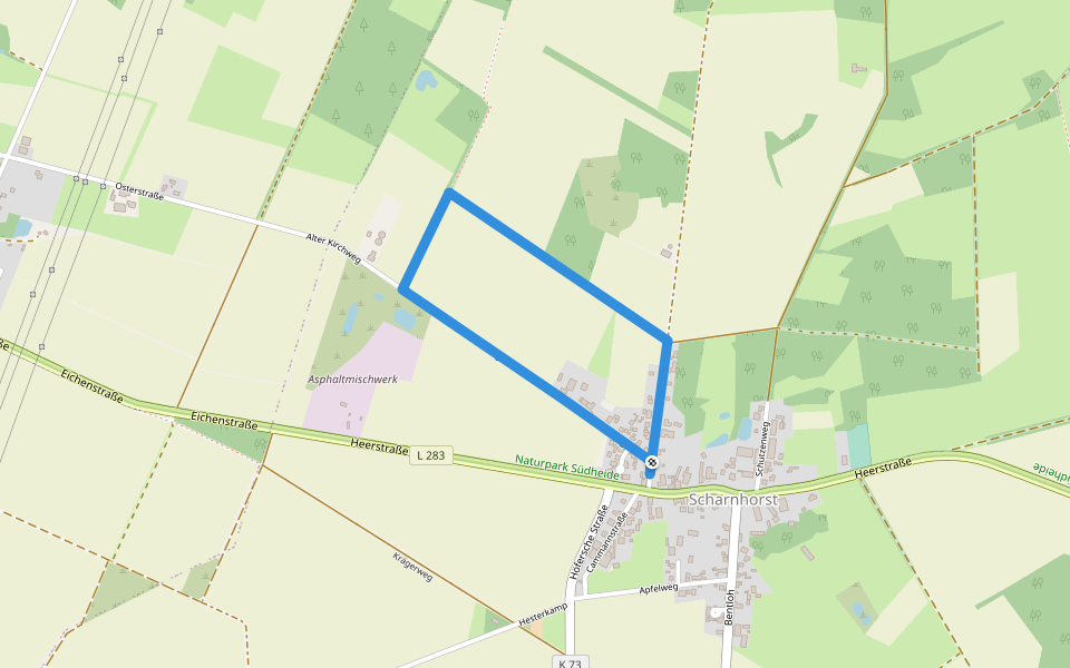 Südheide 'Magische Orte längs des Weges' W20k (kurze Tour) walking route map in Eschede