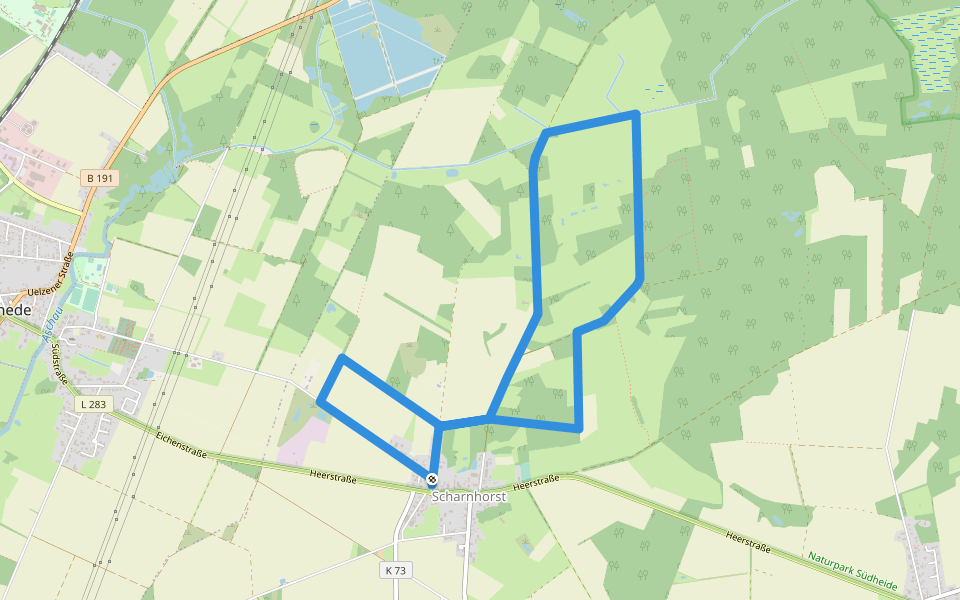 Südheide 'Magische Orte längs des Weges' W20m (mittere Tour) walking route map in Eschede