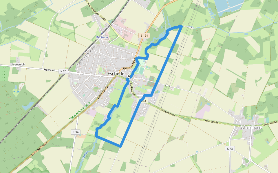 Südheide 'Im Land der Esche' W19m (mittlere Tour) walking route map in Eschede