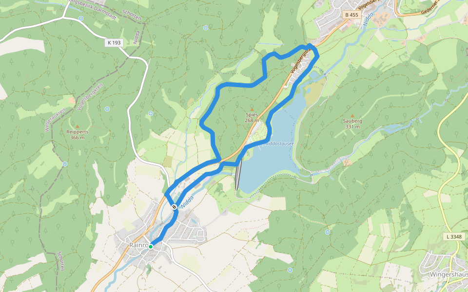 Rundwanderweg Rainrod R1 walking route map in Schotten