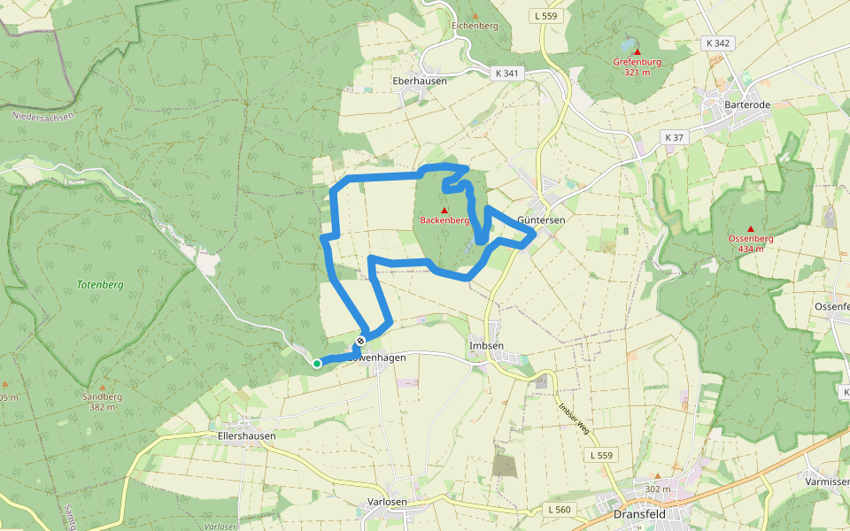 Vulkanweg walking route map in Niemetal